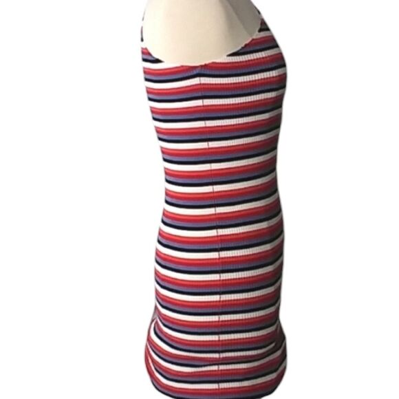 Zara Dress One Shoulder Mini Striped Stretchy Ribbed Body Con Summer Par… - Picture 7 of 16